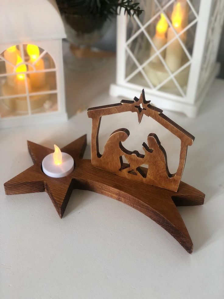 Wooden Nativity Candle Holder