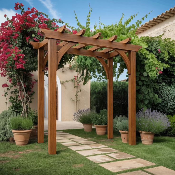 Wooden Pergola with Scripture Beam Engravings