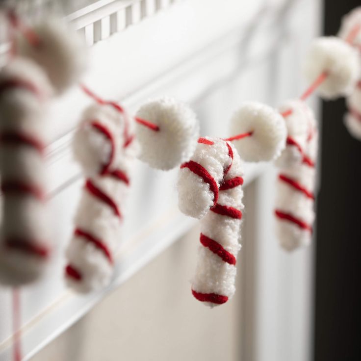 Yarn Candy Cane Hanging Garland