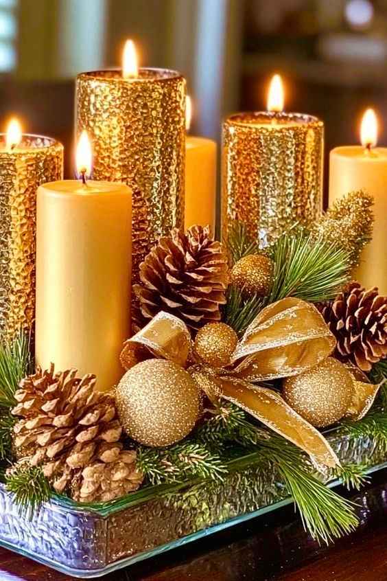 Golden Glitter Candle Tray