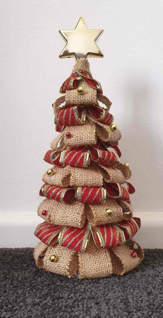 Burlap Ribbon Christmas Tree Cones