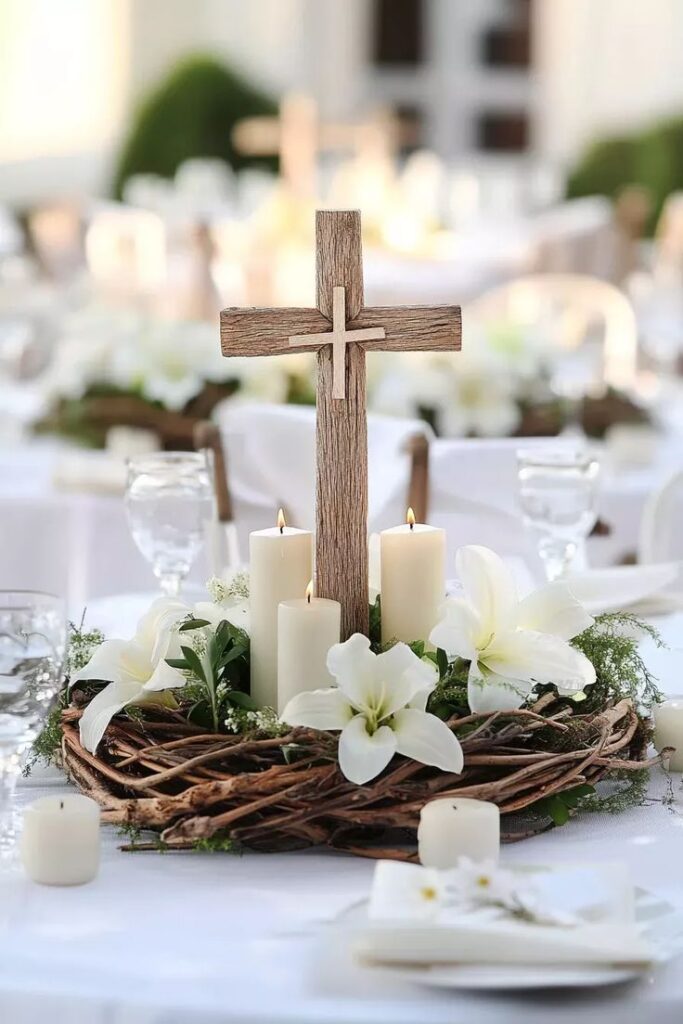 Candlelit Cross Centerpiece