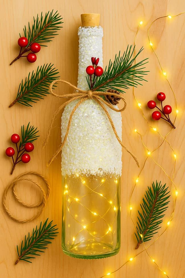 DIY Glitter Pine Branch Bottles