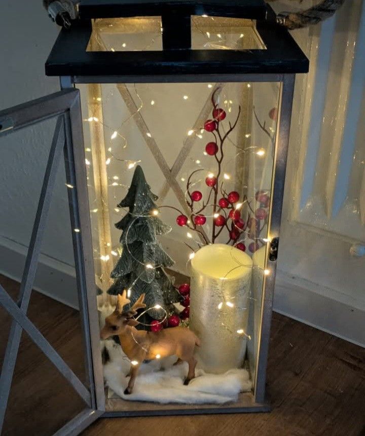 Evergreen & Twinkle Light Lantern
