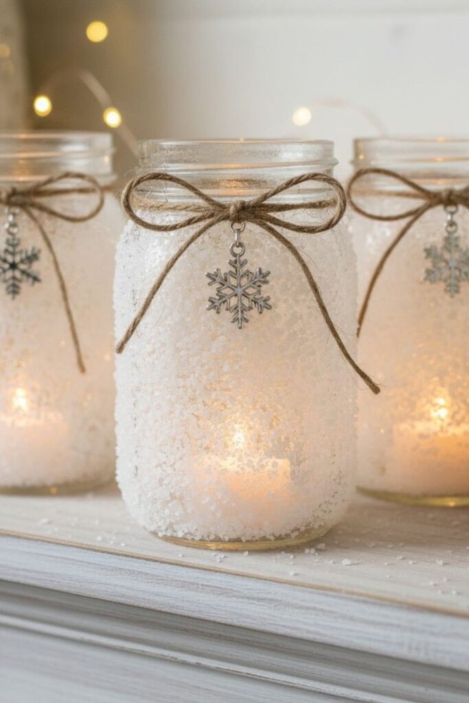 Frosted Snow Mason Jar Lantern