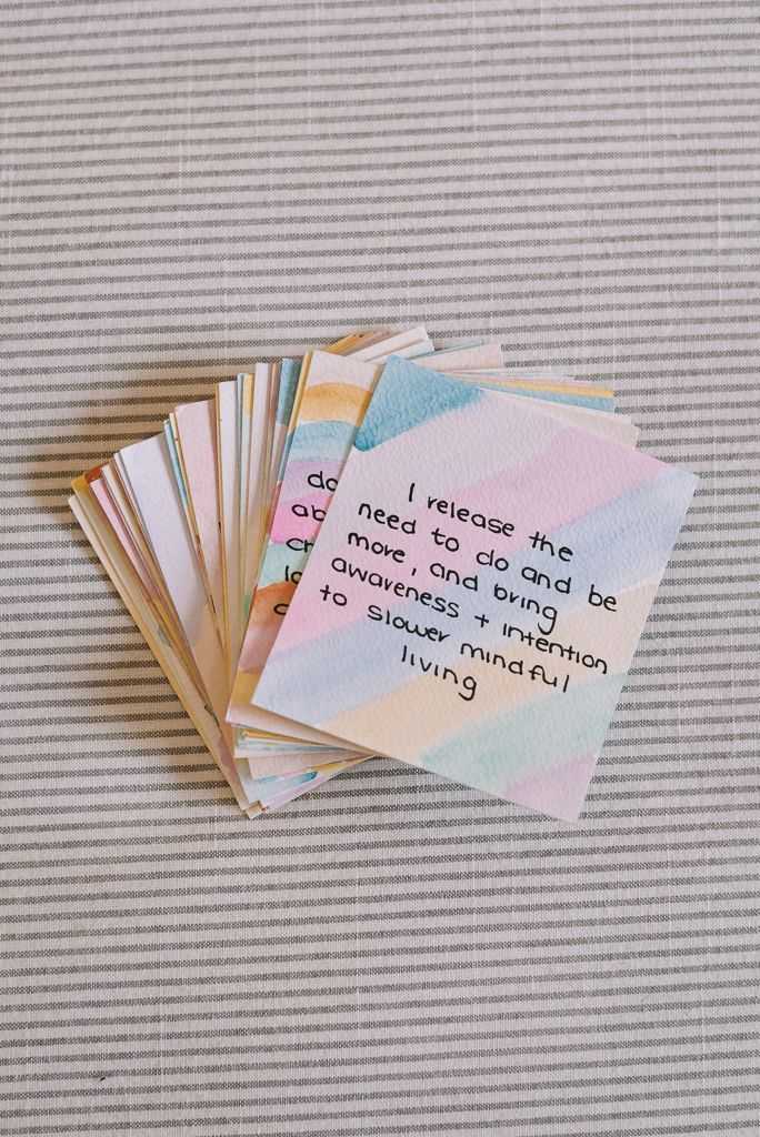 Handwritten Affirmation Cards Table