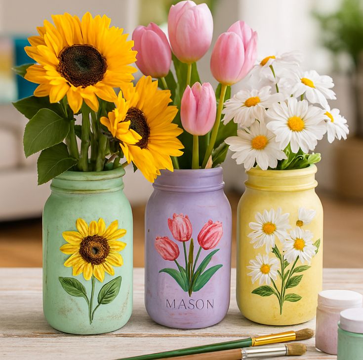 Spring Painted Mason Jar Vases