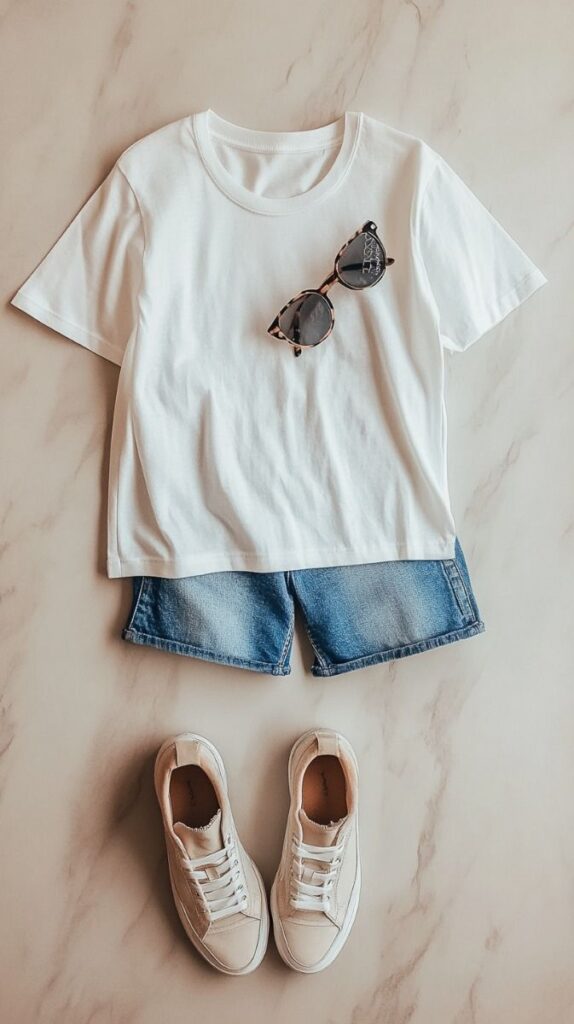 Classic Denim Shorts & White Tee