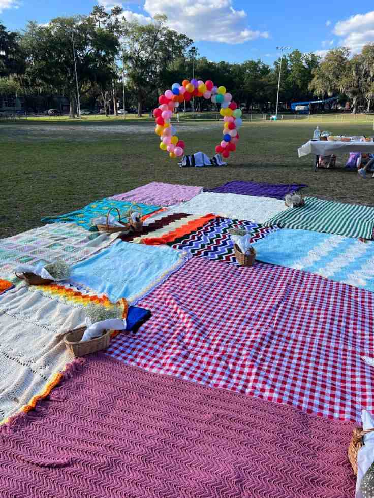 Colorful Blanket Picnic Setup
