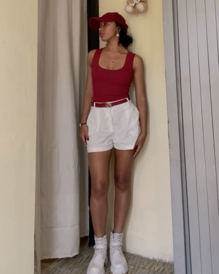 Red Tee & White Shorts Combo