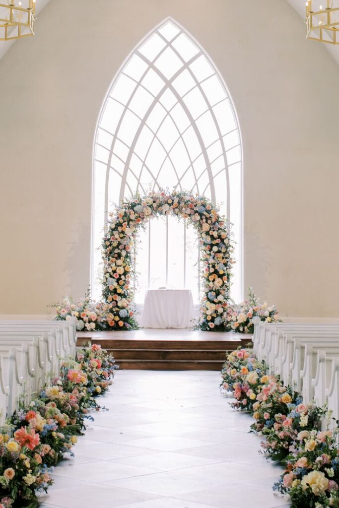 Soft Floral Church Hall Setup