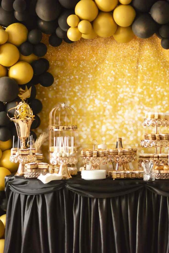 Sophisticated Black and Gold Party Setup