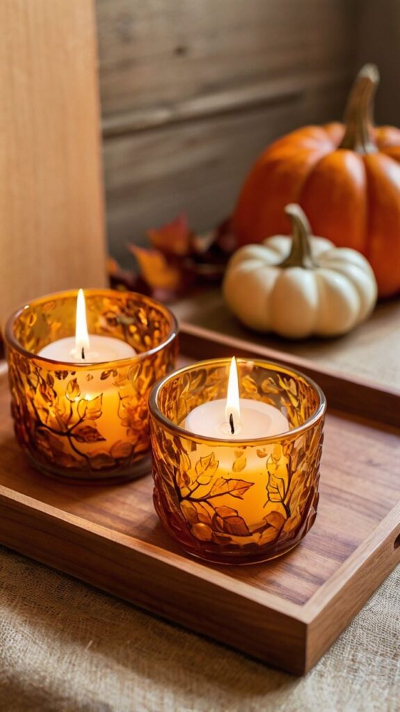 Amber Glass Fall Mantel Styling