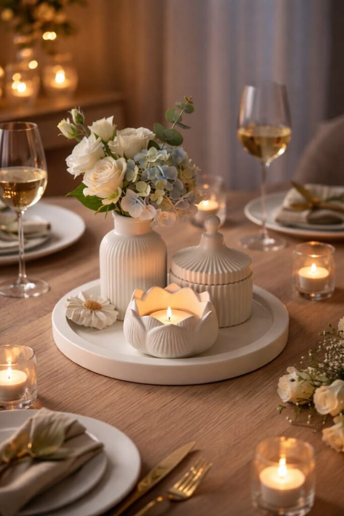 Beige Linen and Candle Table Styling