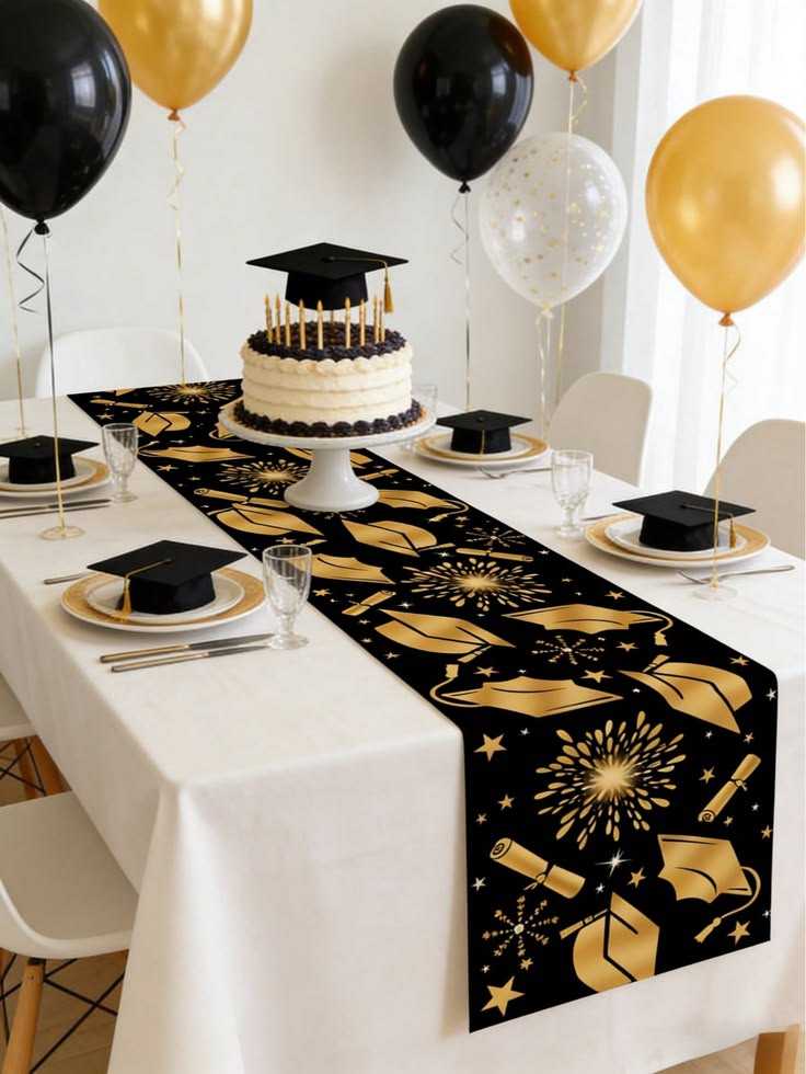 Black and Gold Graduation Tablescape