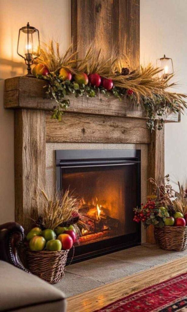 Cottage Fireplace with Dried Garland