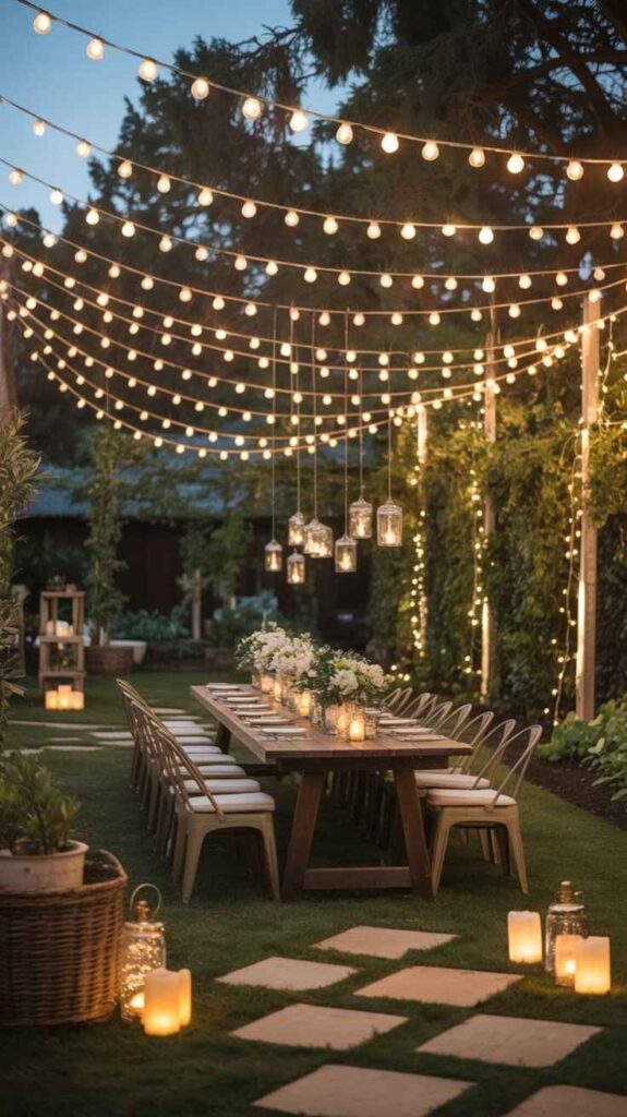 Elegant String Light Backyard Setup