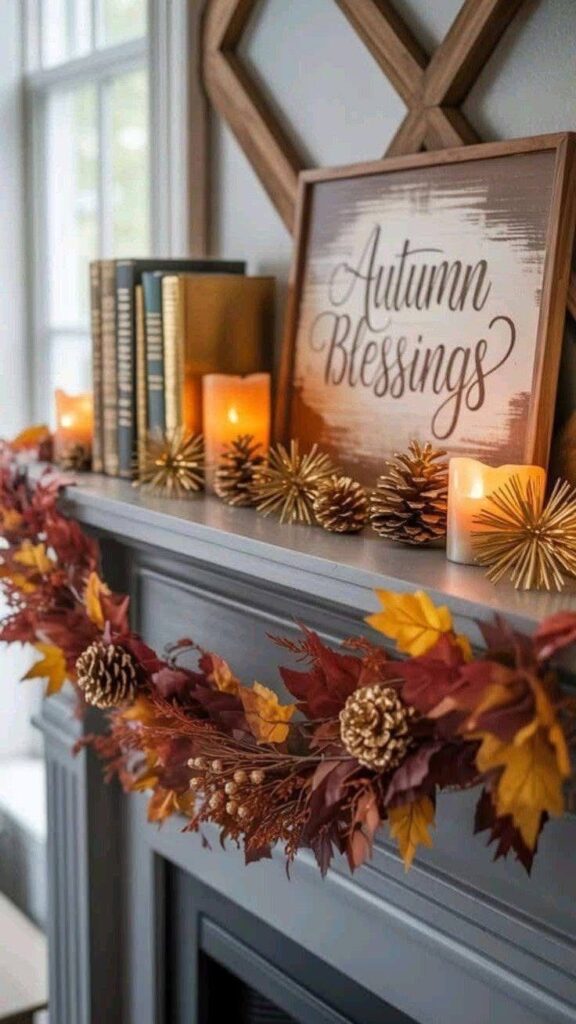 Fall Quote Frame Mantel Styling
