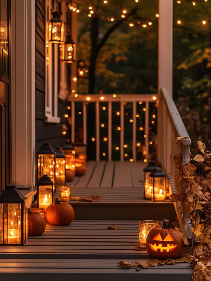 Glowing Pumpkin Lantern Porch