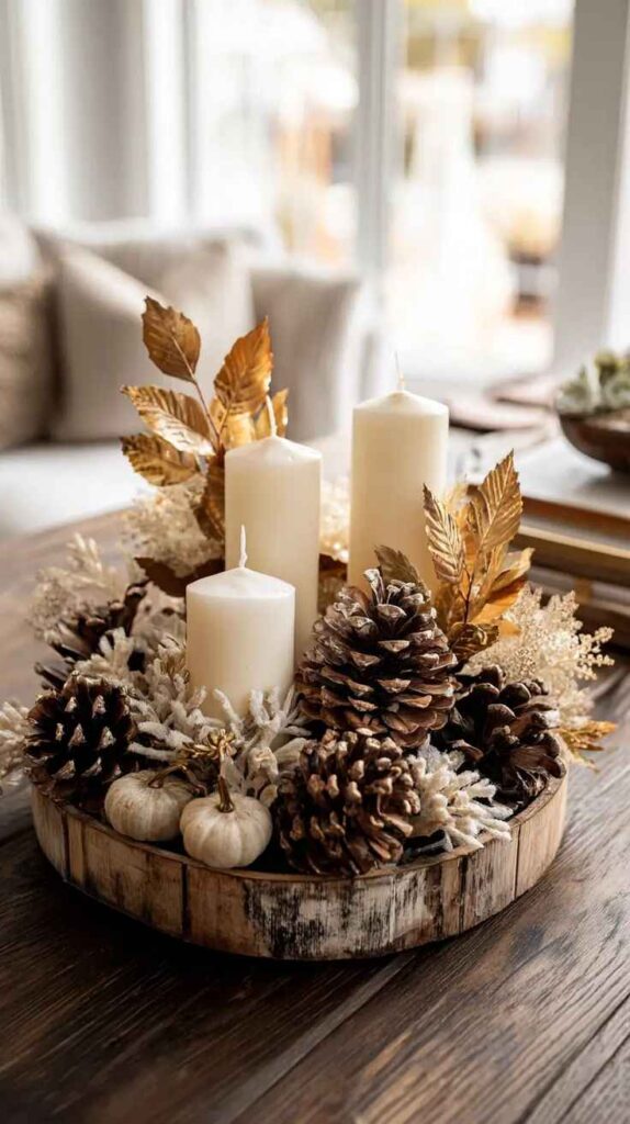 Neutral Autumn Table With Pinecones