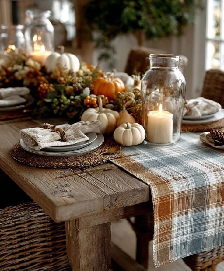 Neutral Plaid and Candle Setting