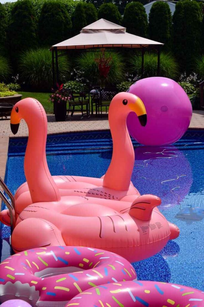 Pink Flamingo Pool Float Setup