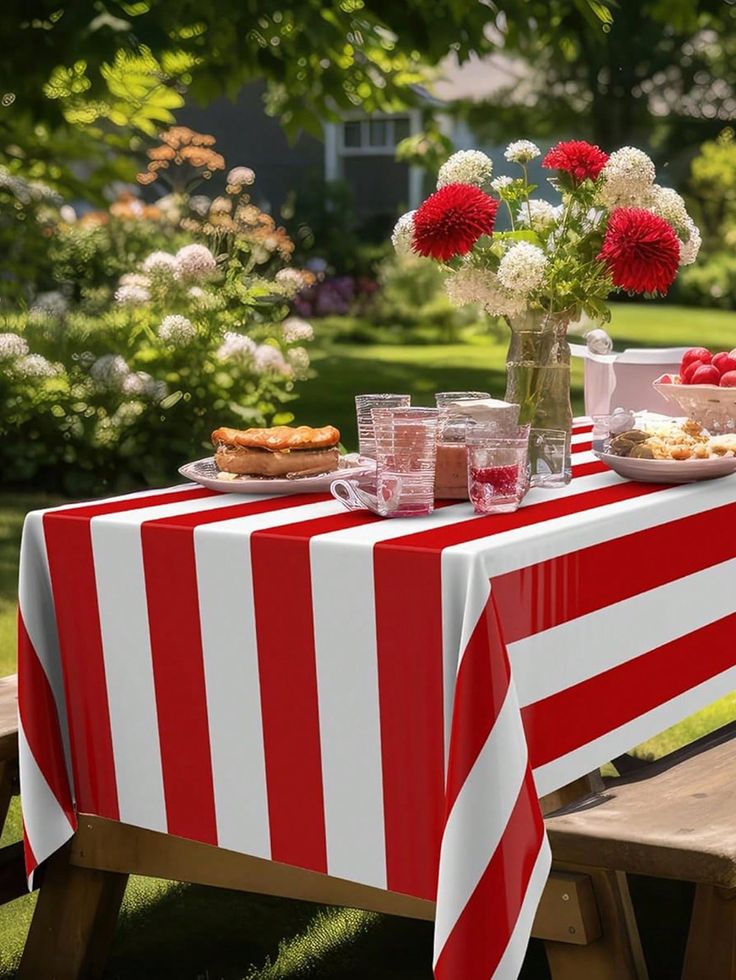 Red and White Outdoor Table Runner