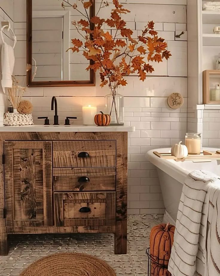Rustic Cottage Bathroom Fall Touches