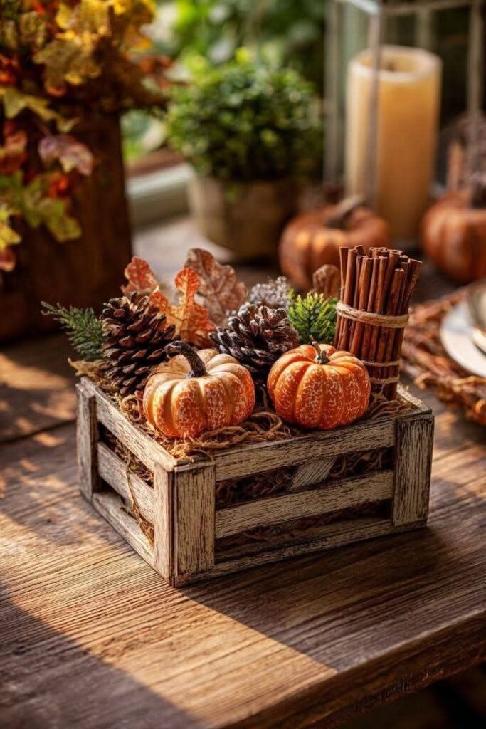 Rustic Wooden Crate Pumpkin Display