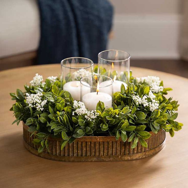 Summer Candle and Greenery Display