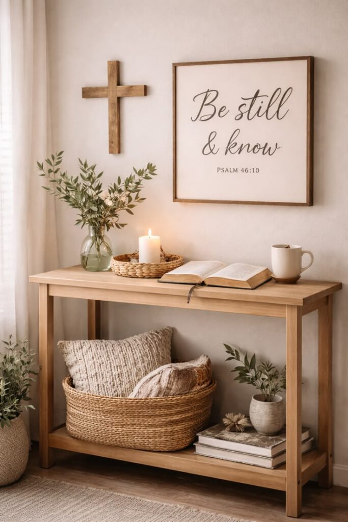 Wooden Bible Verse Entry Table