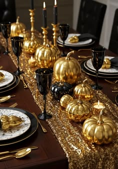 Black and Gold Halloween Tablescape