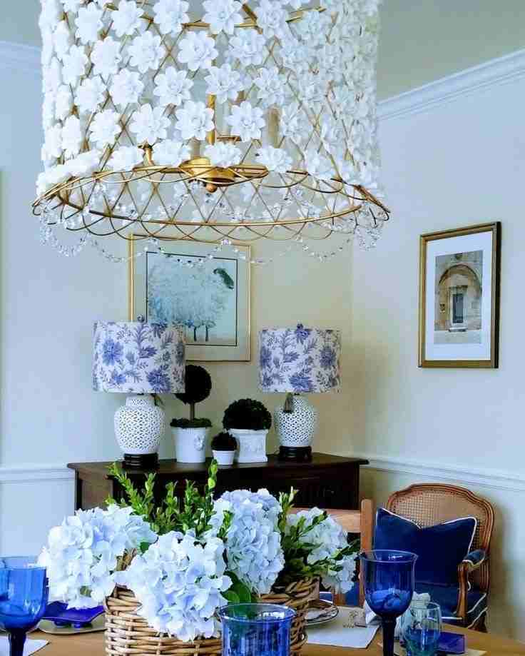 Blue Hydrangea Dining Room Chandelier Accent