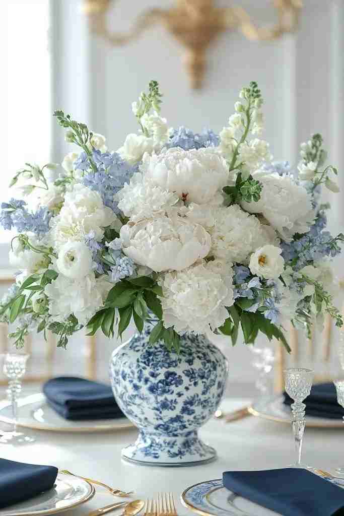 Blue Hydrangea Dining Table Centerpiece