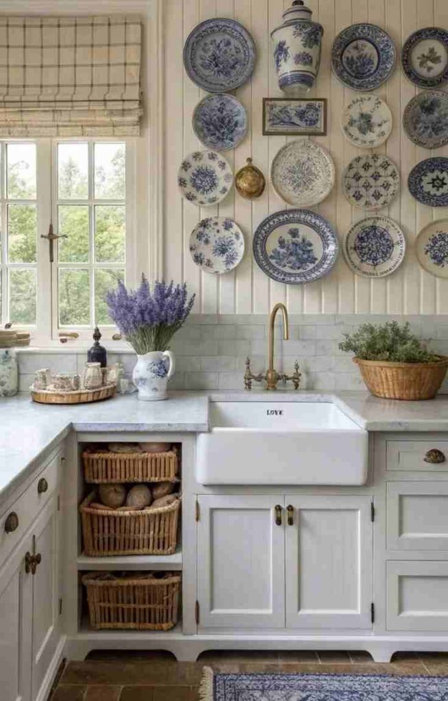 Blue Hydrangea Kitchen Shelf Styling