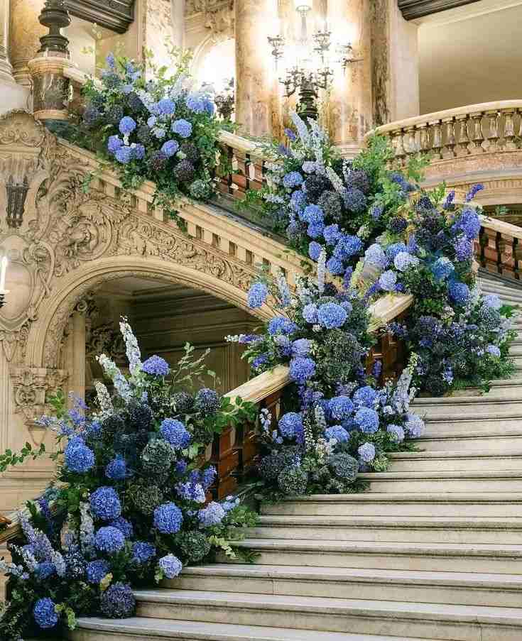 Blue Hydrangea Staircase Decor