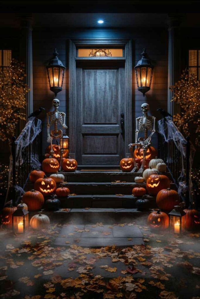 Haunted Entrance With Fog and Lanterns