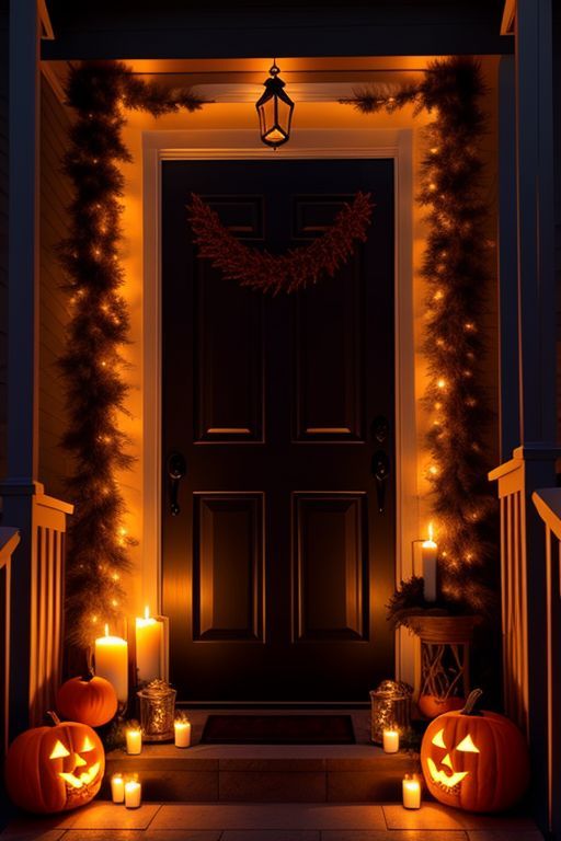 Haunted Entryway With Glowing Pumpkins