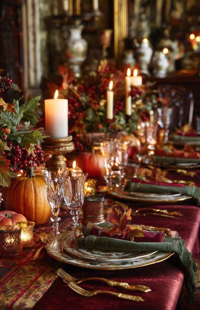 Moody Autumn Garland Tablescape