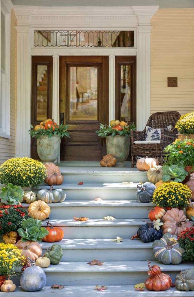 Pumpkin-Lined Entryway Display