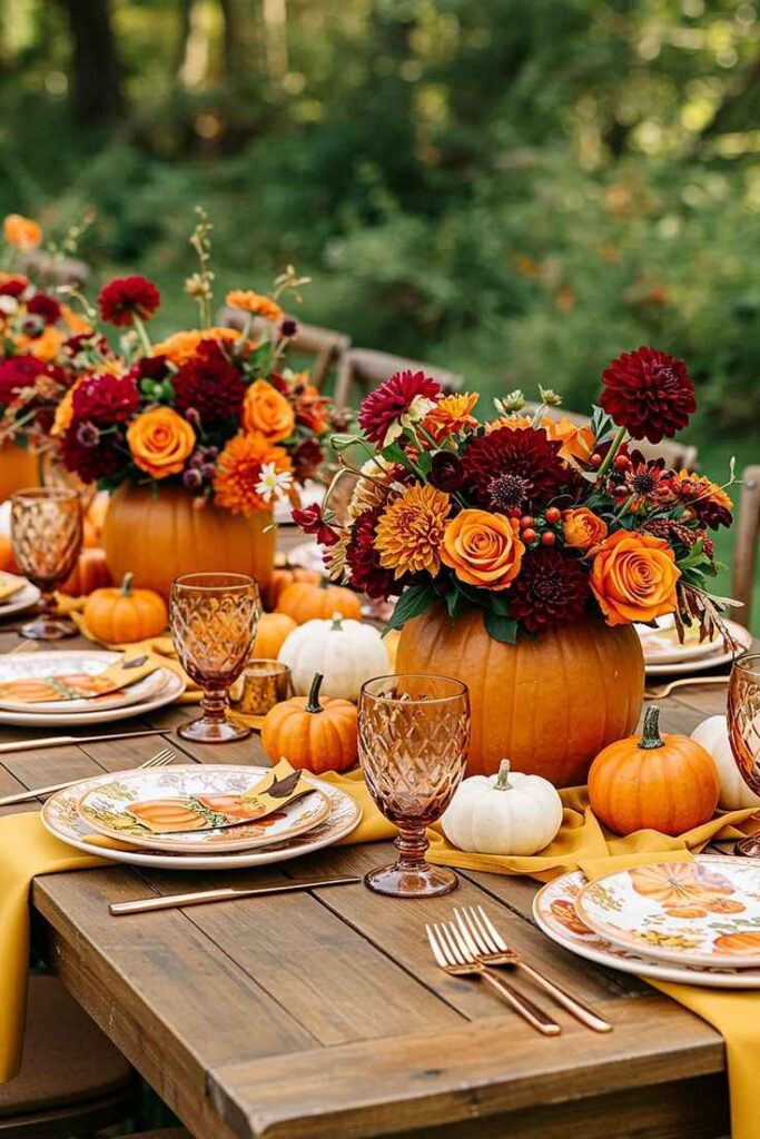 Pumpkin and Floral Bridal Shower Tablescape
