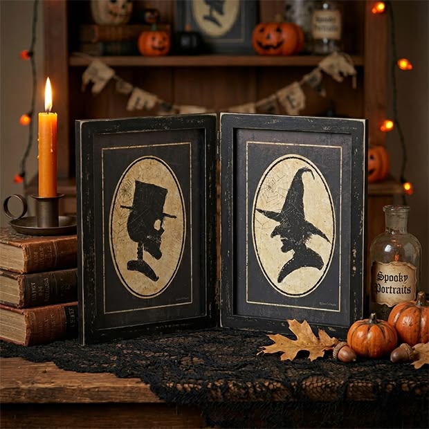 Antique Black Frames with Vintage Halloween Prints