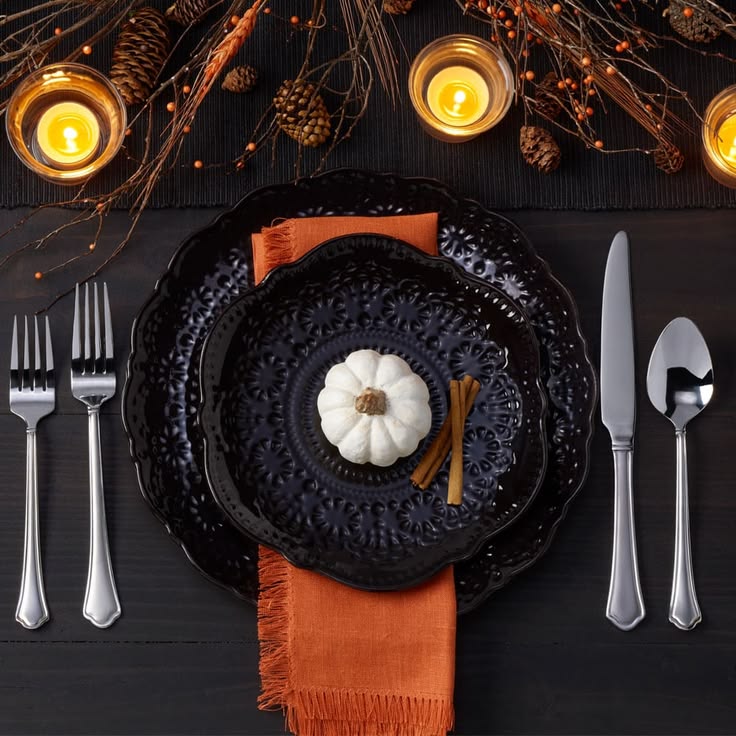 Black Charger Plates with Soft Candle Glow