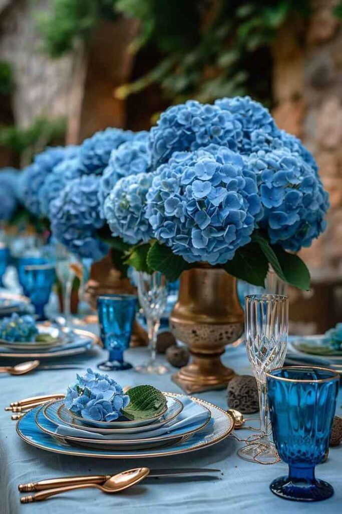 Blue Hydrangea Dining Table Centerpiece