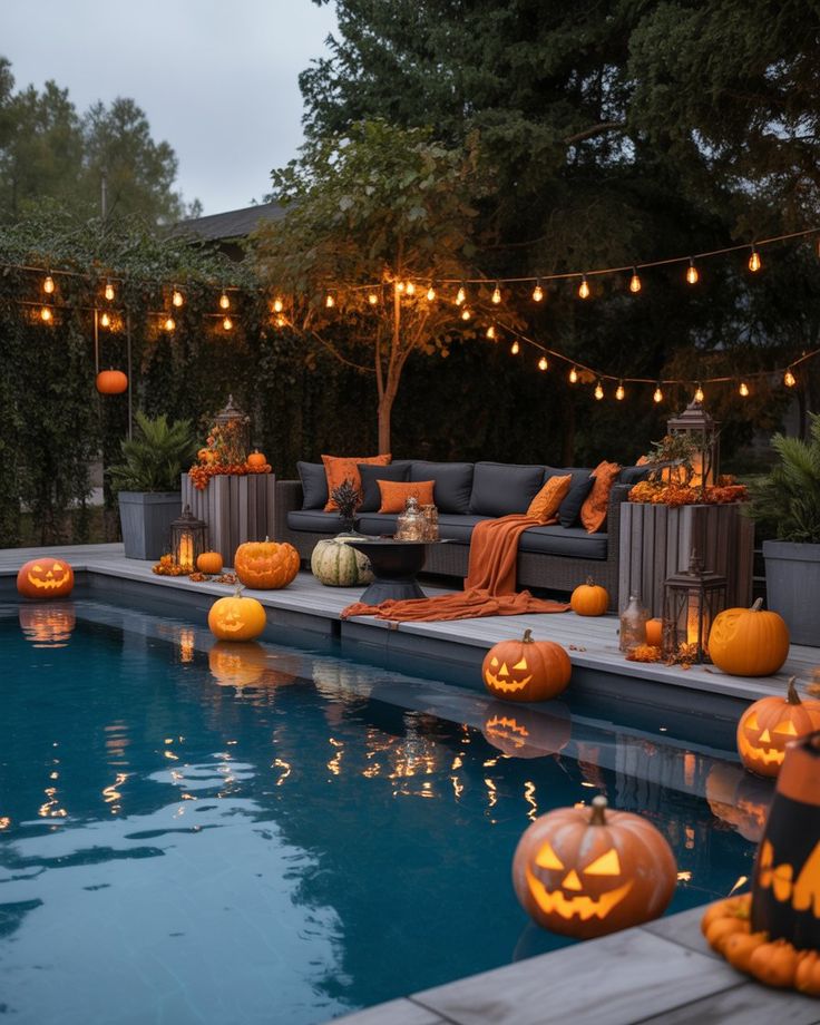 Float Glowing Pumpkin Lights Across the Pool