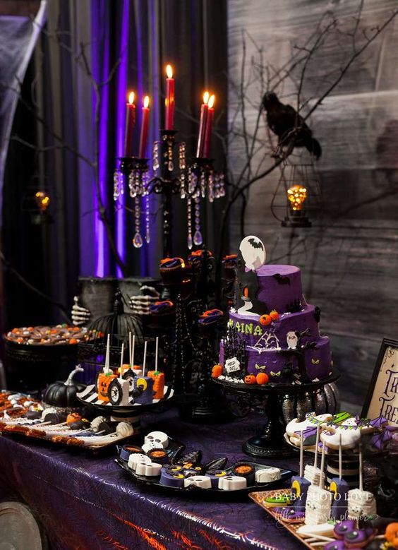 Haunted Dessert Table with Layered Sweets