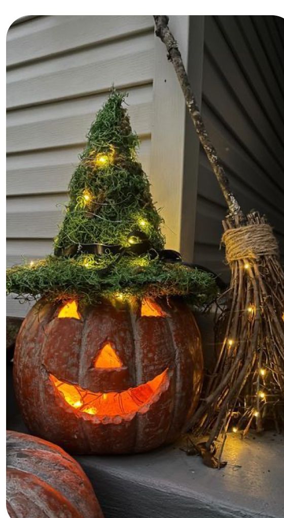 Moss-Covered Pumpkin Display