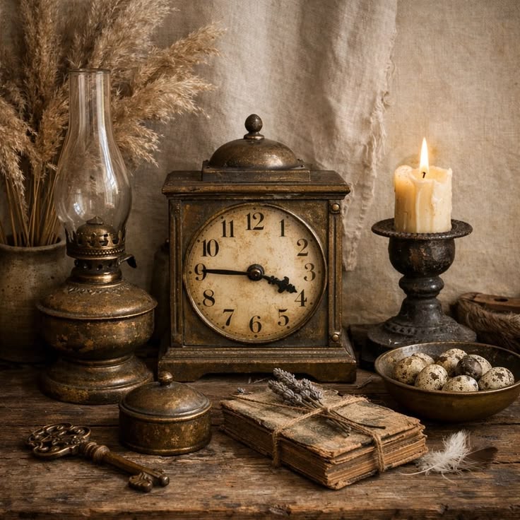 Old Clock and Candle Collection