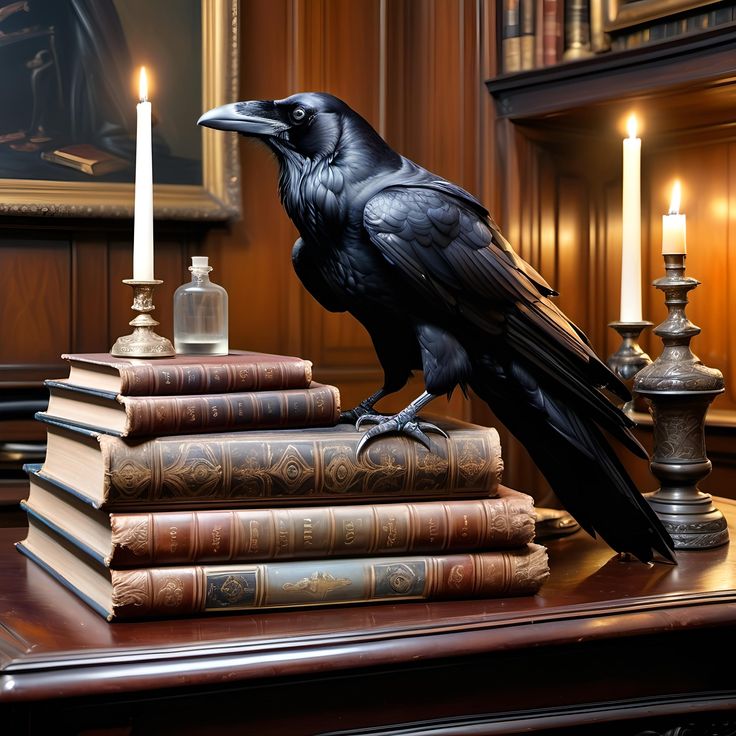 Raven and Old Book Halloween Display