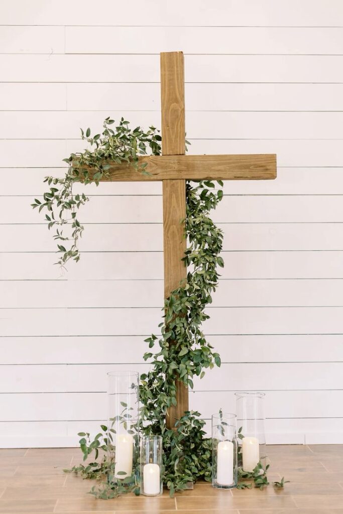 Simple Wooden Cross with Greenery